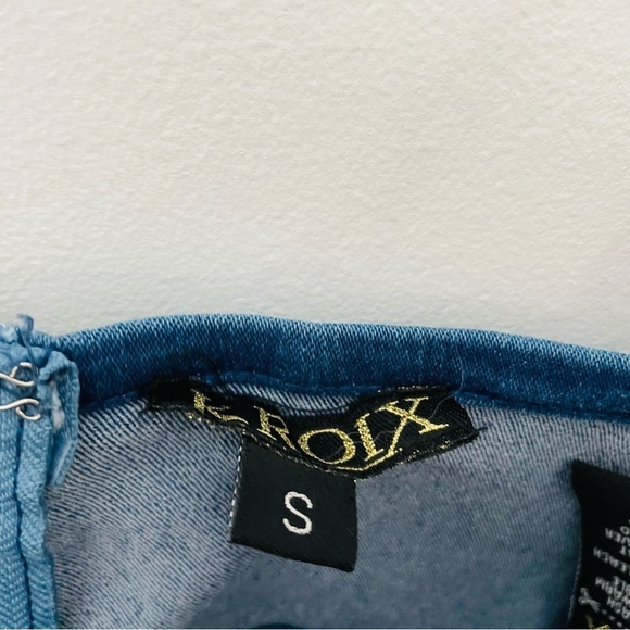 💫 Denim Bustier Gold Chain Crop Top Jean Bralette - Picture 4 of 7